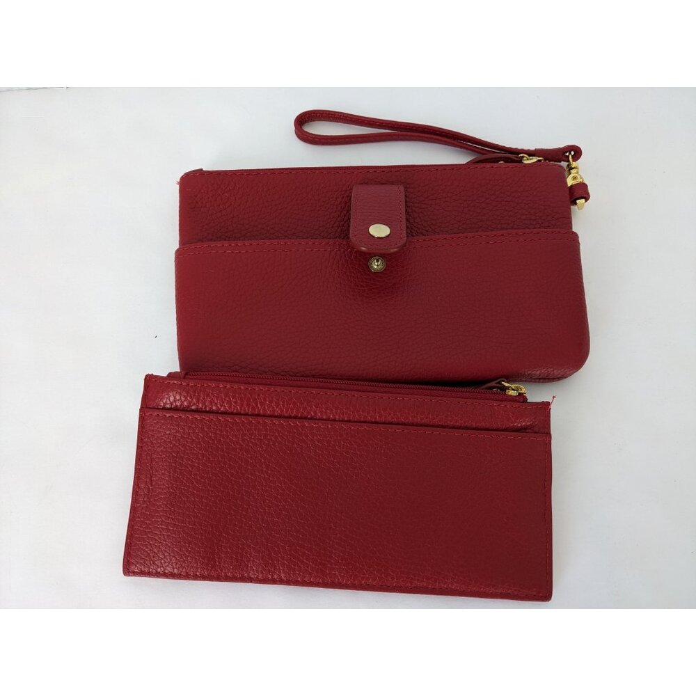 LODIS Red Pebbled Leather Wristlet Wallet Credit Card Stacker Gold Hardware 5x8 - Picture 3 of 16